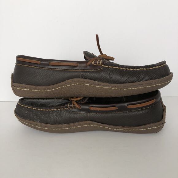 L.L. BEAN Handsewn Flannel-Lined Slippers Moccasin Men's Sz 10 Brown #71341 Nice - Picture 6 of 9